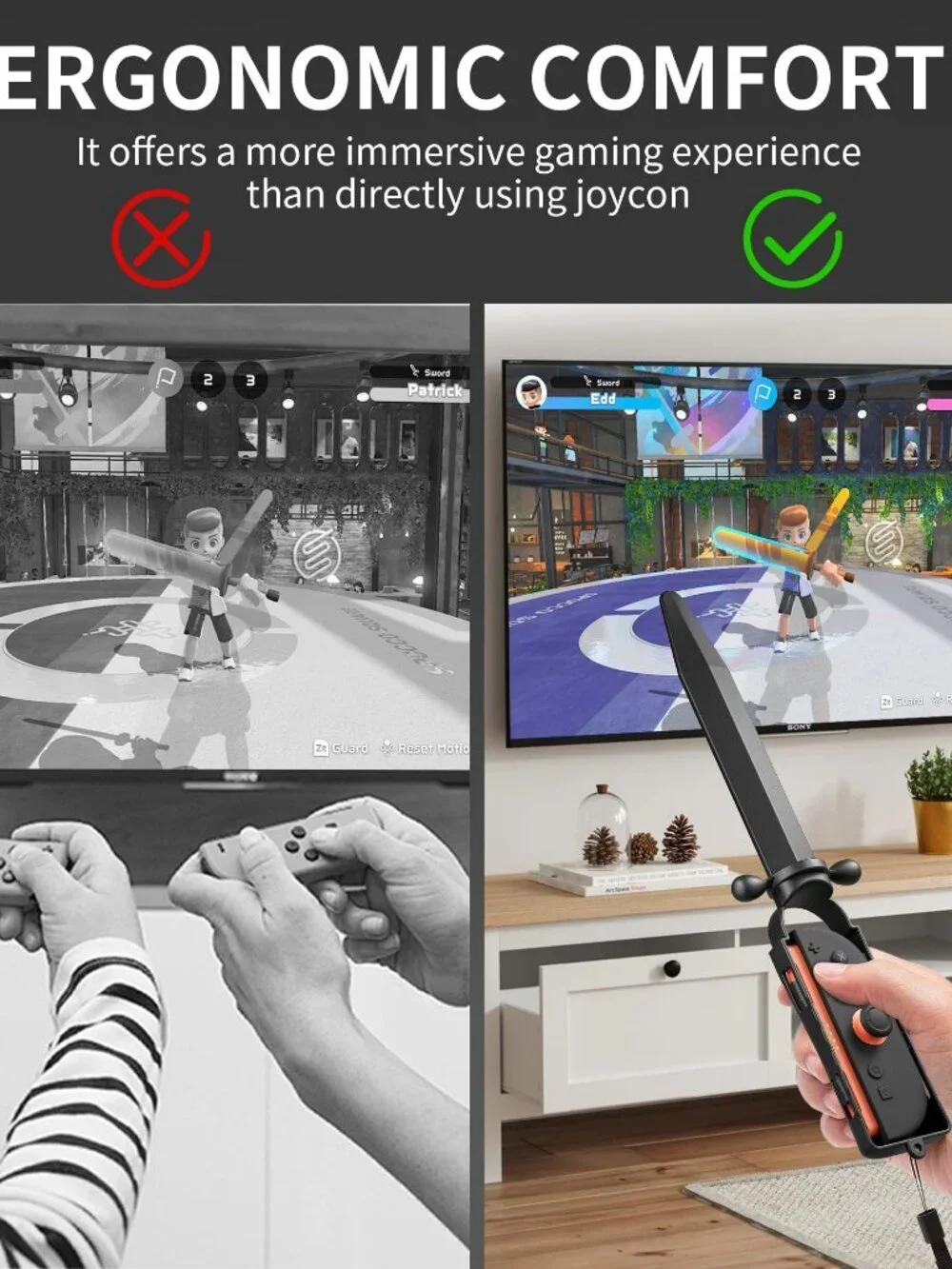 Nintendo Switch Joy-Con Sword Grip Black with Wrist Straps
